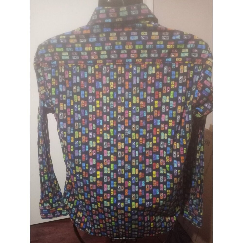 BUGATCHI COLORFUL SPORTS CAR RACE CAR PRINT L/S Button Dress Casual Shirt Sz M - Picture 5 of 12